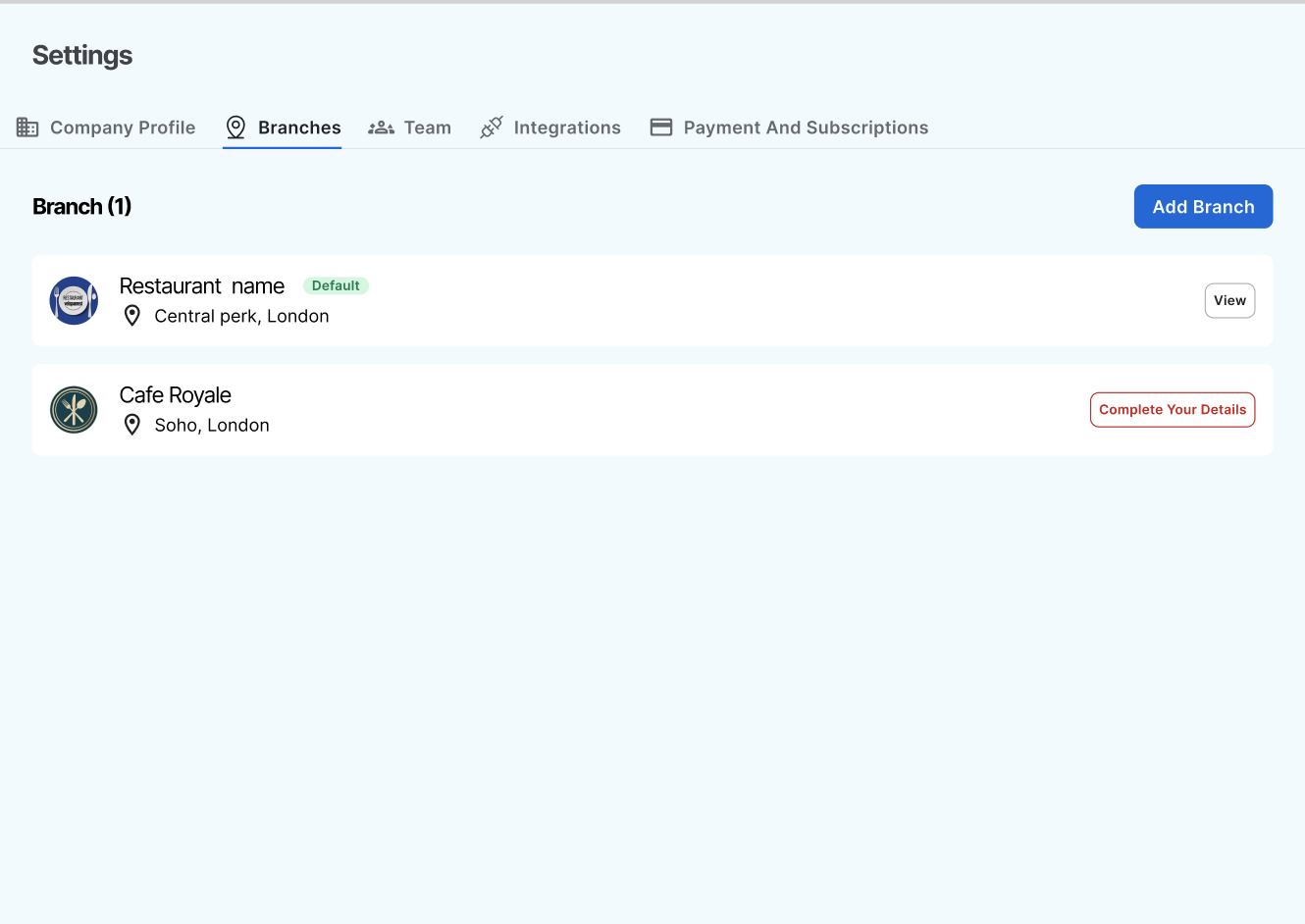 Add Multiple branches on Table Host for your table management